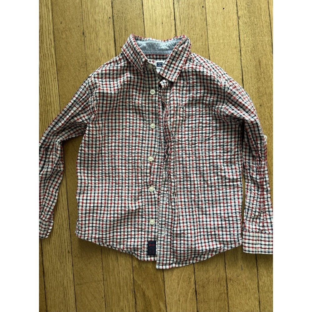 Janie & Jack Red White Blue Plaid Patriotic Button Down Shirt Size 4 EUC